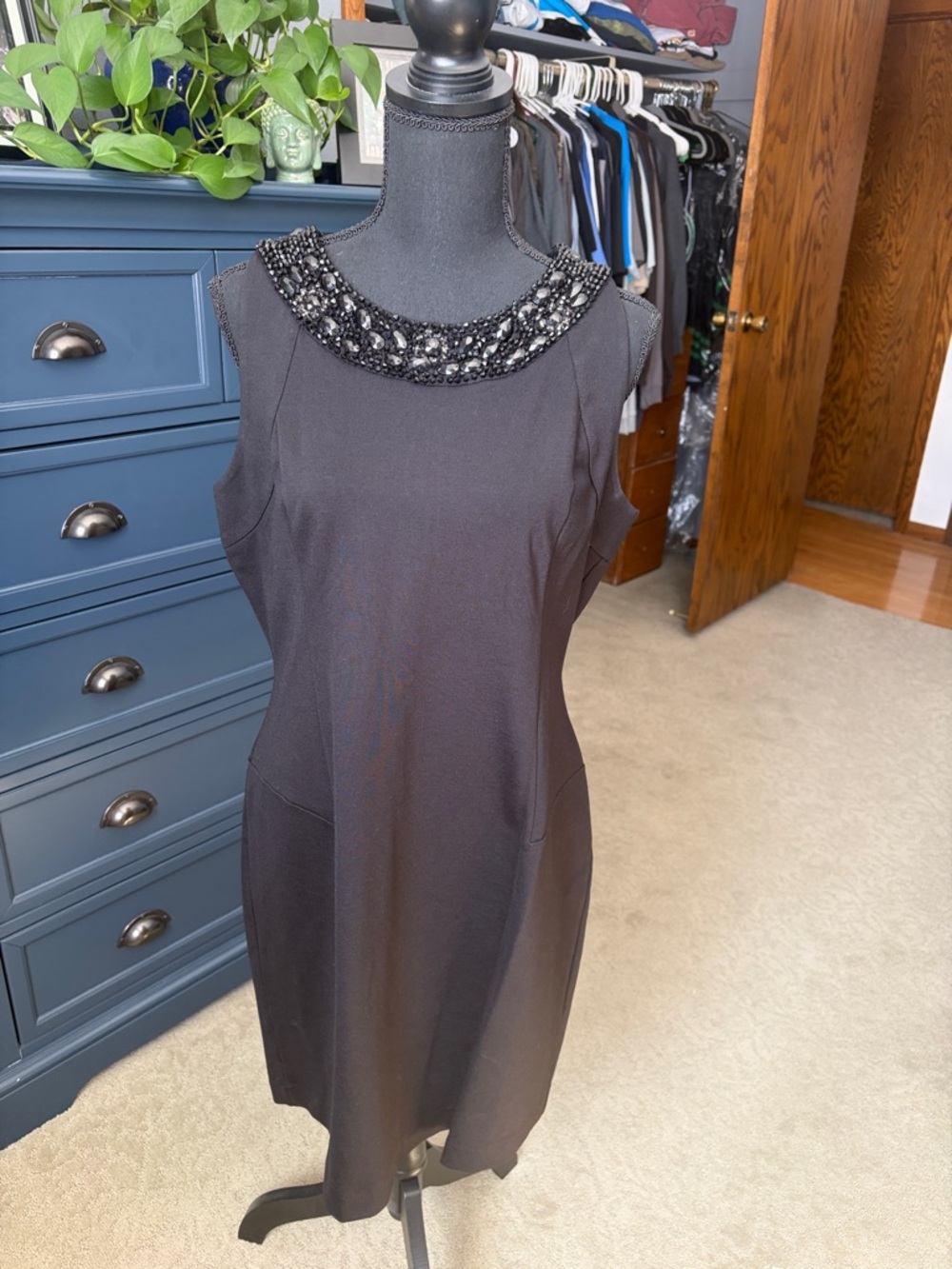 Black Sleeveless Mini Dress with Beaded Collar